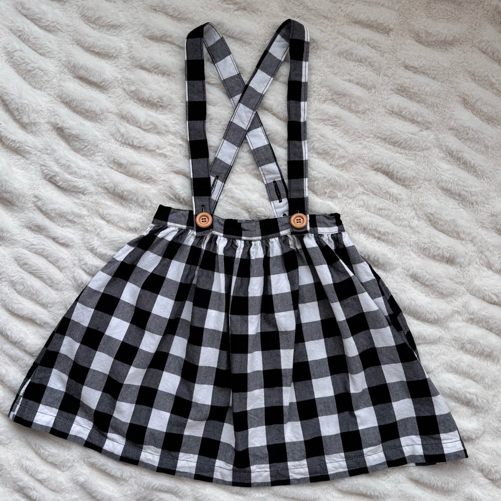 Black and White Checkered Suspender Skirt